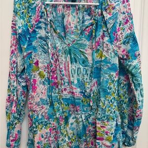 Lilly Pulitzer Vibrant Blue and Pink Floral Blouse